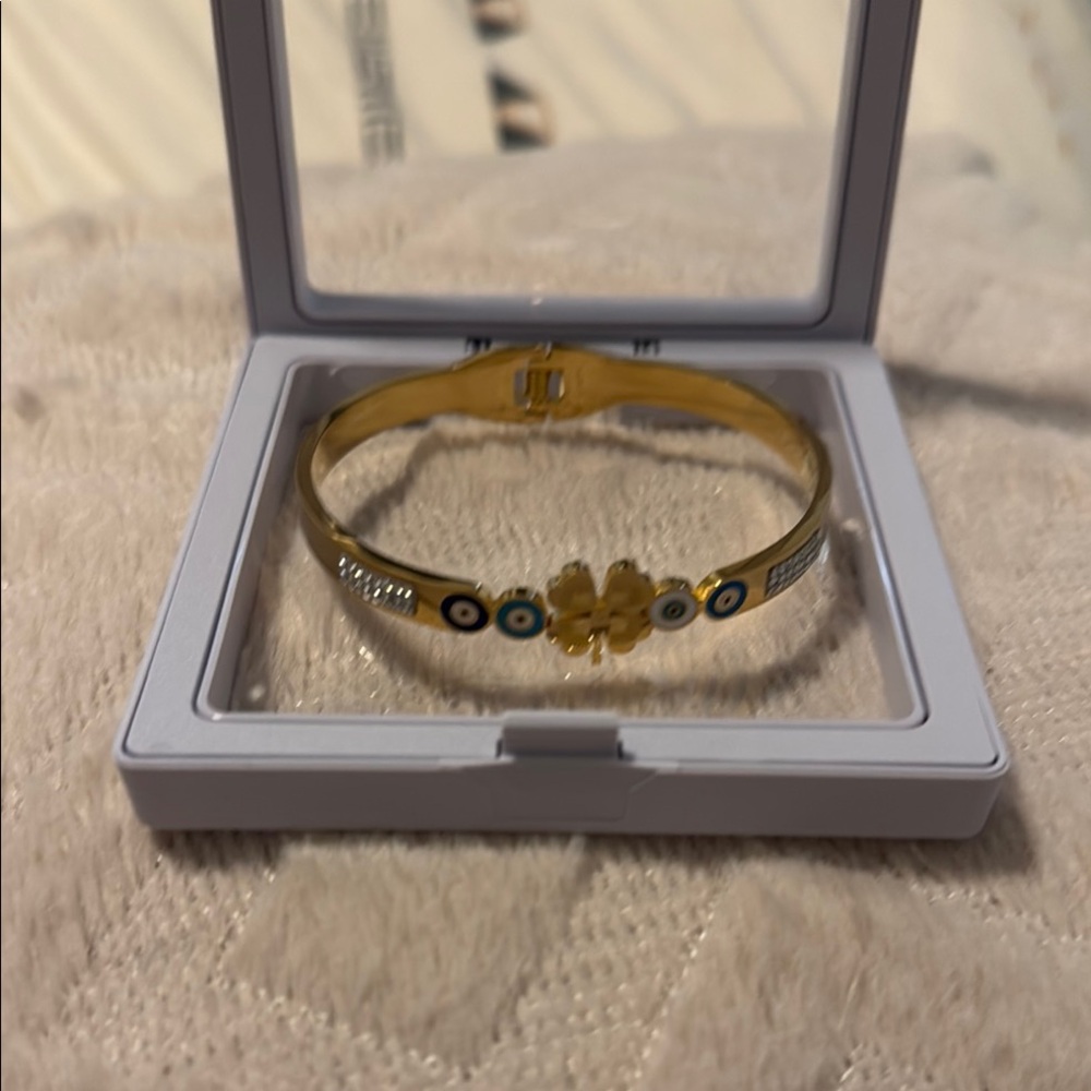 Stainless Steel Evil Eye Bracelets 14K Gold Bangle Bracelet with crystals